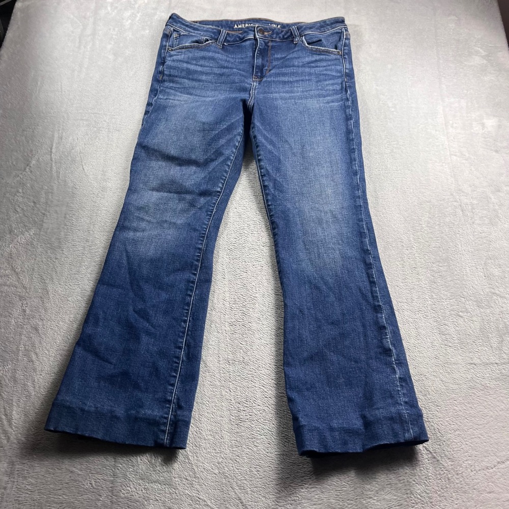 American Eagle Kick Boot Jeans Womens 16 Regular Blue‎ Stretch Mid Rise Bootcut